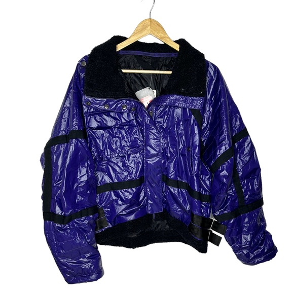 FINAL LAST CHANCE NWT FP Movement Vagabond Fleece Bomber Jacket royal purple s - Picture 4 of 16